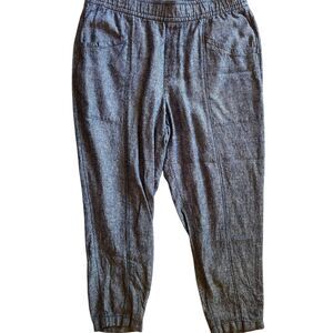 Old Navy Womens Blue Linen Pull On Crop Pants Size PM Pockets Coastal Lounge